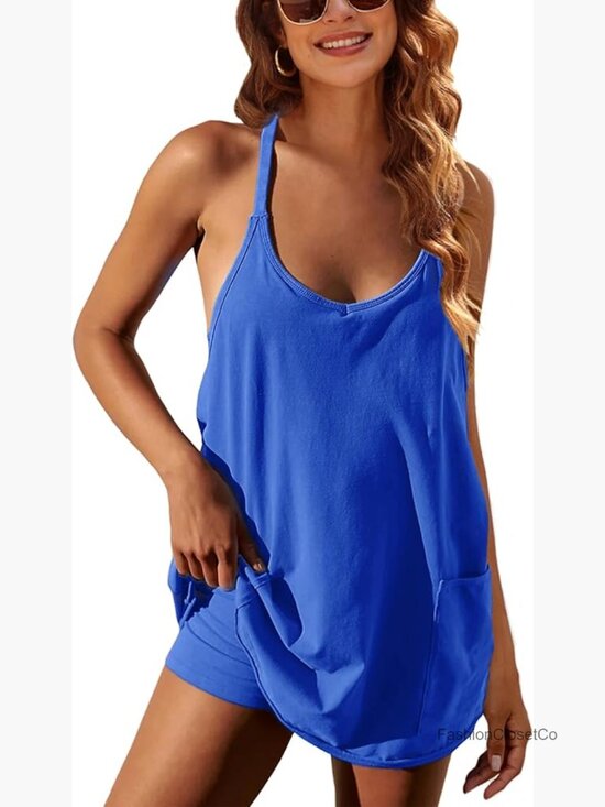 Dresses & Skirts - Sleeveless Athletic Mini Dress with Built-in Shorts Pockets